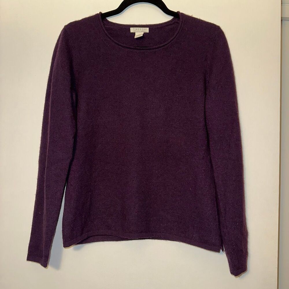 Tweeds Women’s Large 100% Cashmere Long Sleeve Crew Sweater Dark Purple GUC